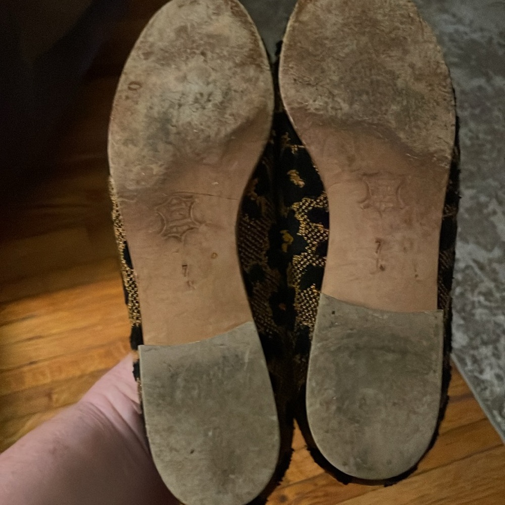 Zalo Animal Print Cloth Shoes Flats Black and Gold Women's Size 7N - Picture 7 of 8